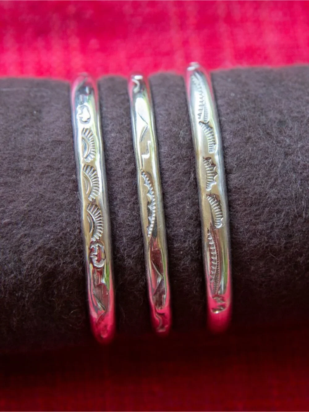 Vintage Navajo Sterling Silver Cuff Bracelet with stamped sun design